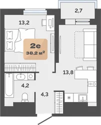 Планировка: евродвушка 36,85 м² — ЖК Баланс