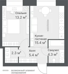 Планировка: евродвушка 40,6 м² — ЖК Дружеский
