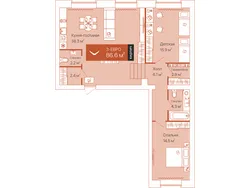 Планировка: евротрёшка 86,6 м² — ЖК Спасская