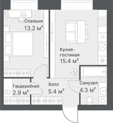Планировка: евродвушка 41,2 м² — ЖК Дружеский