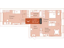 Планировка: евротрёшка 65,9 м² — ЖК Спасская