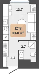 Планировка: студия 21,8 м² — ЖК Баланс