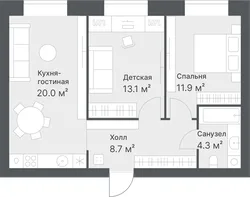 Планировка: евротрёшка 58 м² — ЖК Дружеский