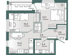 Планировка: 2-комнатная квартира 49,7 м² — ЖК Эклипт