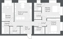 Планировка: евро-четырёшка 95,9 м² — ЖК Дружеский