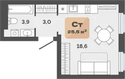 Планировка: студия 25,5 м² — ЖК Баланс
