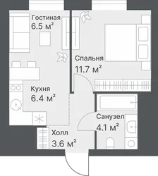 Планировка: евродвушка 32,2 м² — ЖК Дружеский