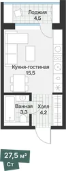 Планировка: студия 25,24 м² — ЖК Эклипт