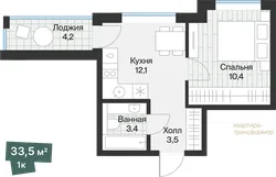 Планировка: 1-комнатная квартира 31,4 м² — ЖК Эклипт