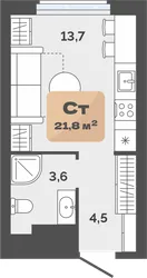 Планировка: студия 21,8 м² — ЖК Баланс