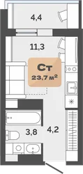 Планировка: студия 21,5 м² — ЖК Баланс