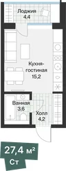 Планировка: студия 25,19 м² — ЖК Эклипт