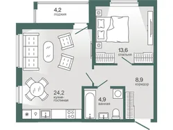 Планировка: евродвушка 53,65 м² — ЖК Эклипт