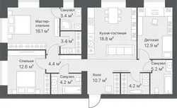 Планировка: евро-четырёшка 95,9 м² — ЖК Дружеский