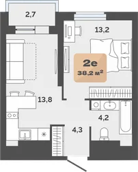 Планировка: евродвушка 36,85 м² — ЖК Баланс