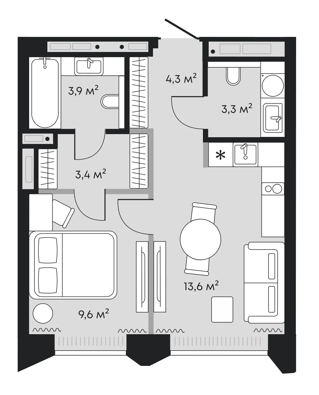 Планировка: евродвушка 38,1 м² — ЖК Челюскинцев 5