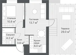 Планировка: евродвушка 38,5 м² — ЖК Дружеский