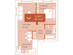 Планировка: евродвушка 41,4 м² — ЖК Спасская