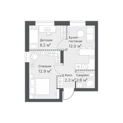 Планировка: евротрёшка 38,2 м² — ЖК Дружеский