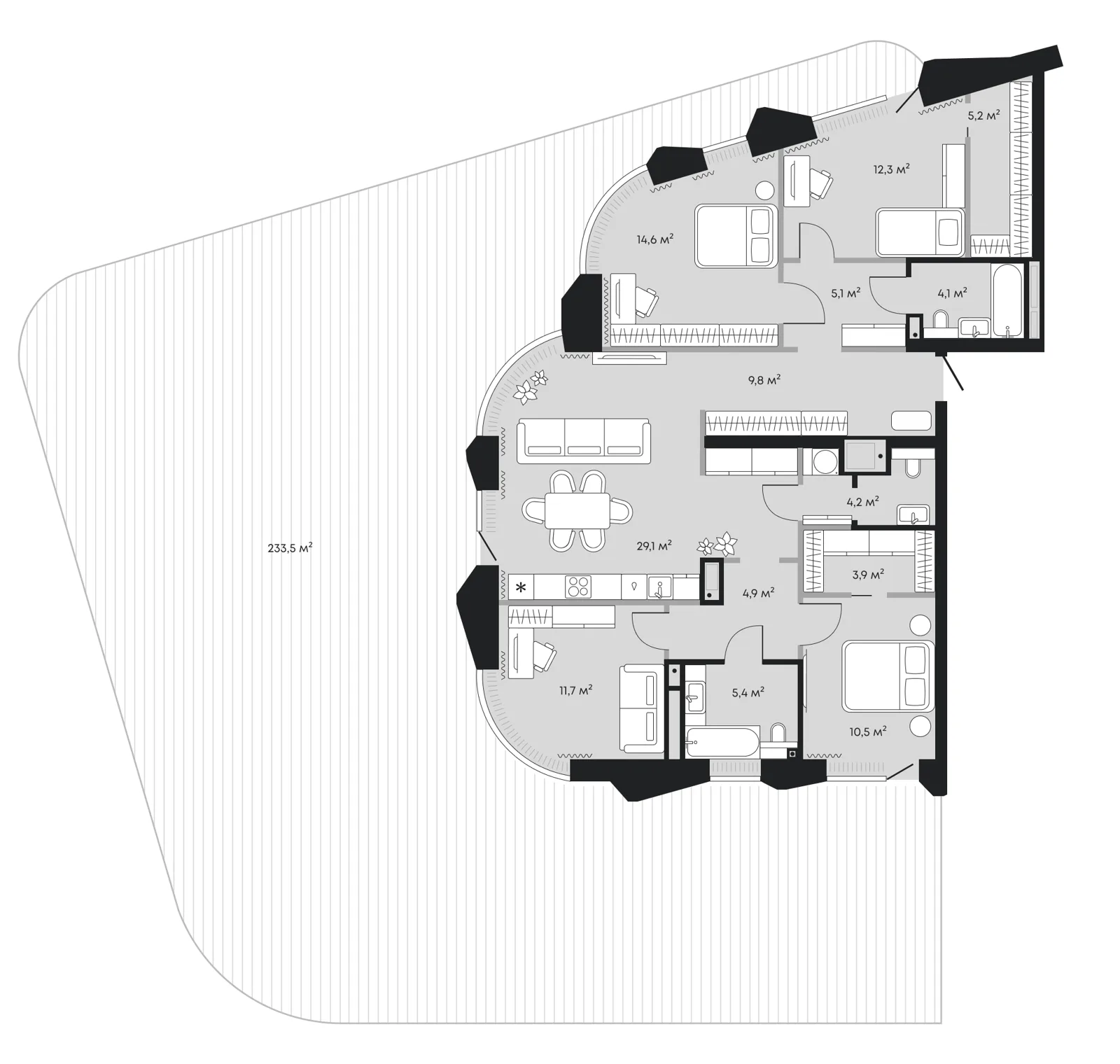 Планировка: евро-пятёшка 354,4 м² — ЖК Челюскинцев 5