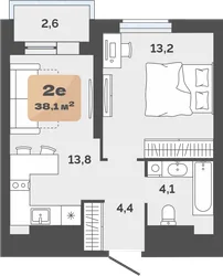 Планировка: евродвушка 35,5 м² — ЖК Баланс