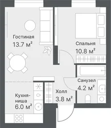 Планировка: евродвушка 38,5 м² — ЖК Дружеский