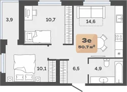 Планировка: евротрёшка 48,75 м² — ЖК Баланс