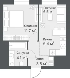 Планировка: евродвушка 32 м² — ЖК Дружеский