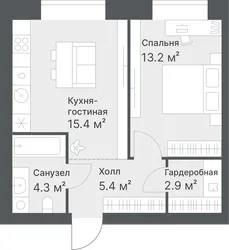 Планировка: евродвушка 41,2 м² — ЖК Дружеский
